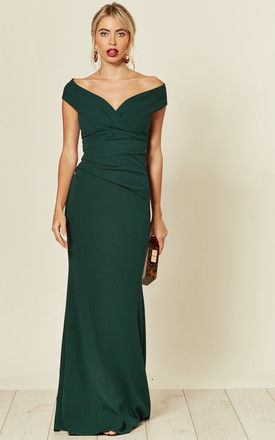Bardot Pleated Occasion Maxi Dress in Emerald Green by Goddiva