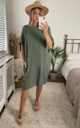 Oversized Dress with Side Pocket in Khaki by Bella and Blue