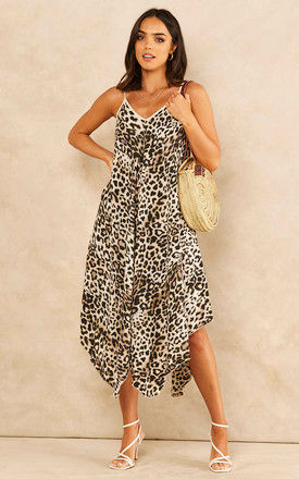 Animal Print Strappy Midi Dress with Beige Piping by Bella and Blue