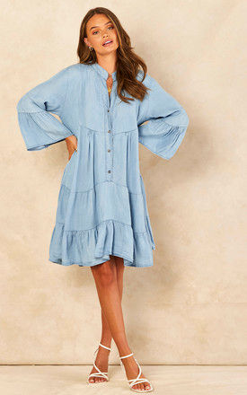 Tiered Denim Mini Dress in Light Blue by Bella and Blue