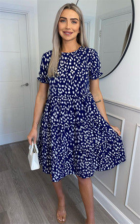 Navy Floral Short Sleeve Midi Dress by Miss Floral
